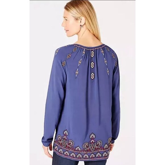 J Jill Embroidered Tunic XL Oversized Balloon Sleeves Lagenlook 100% Viscose - Picture 3 of 11